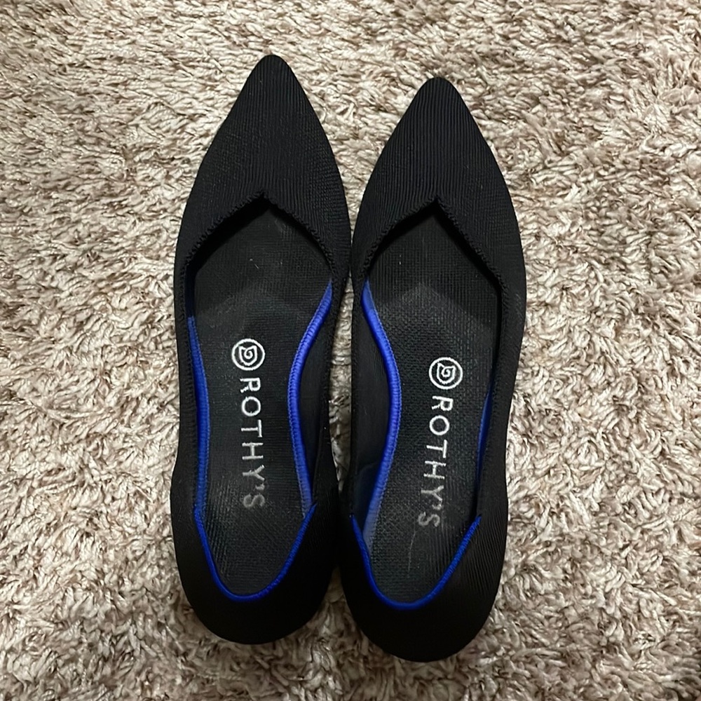 The Point Rothy’s black solid flats